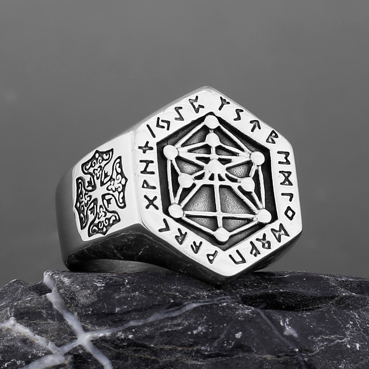 Nordic Mythology Viking Rune Steel Ring Yggdrasill