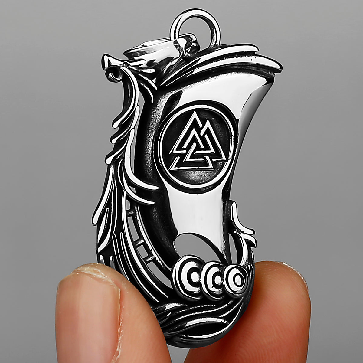 Odin Raven Huginn and Muninn Pendant with Valknut