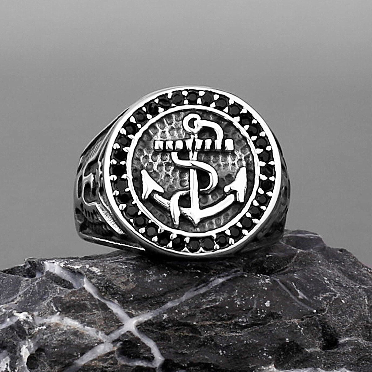 Viking Style Anchor Ring Stainless Steel Polished Navy Anchor Ring