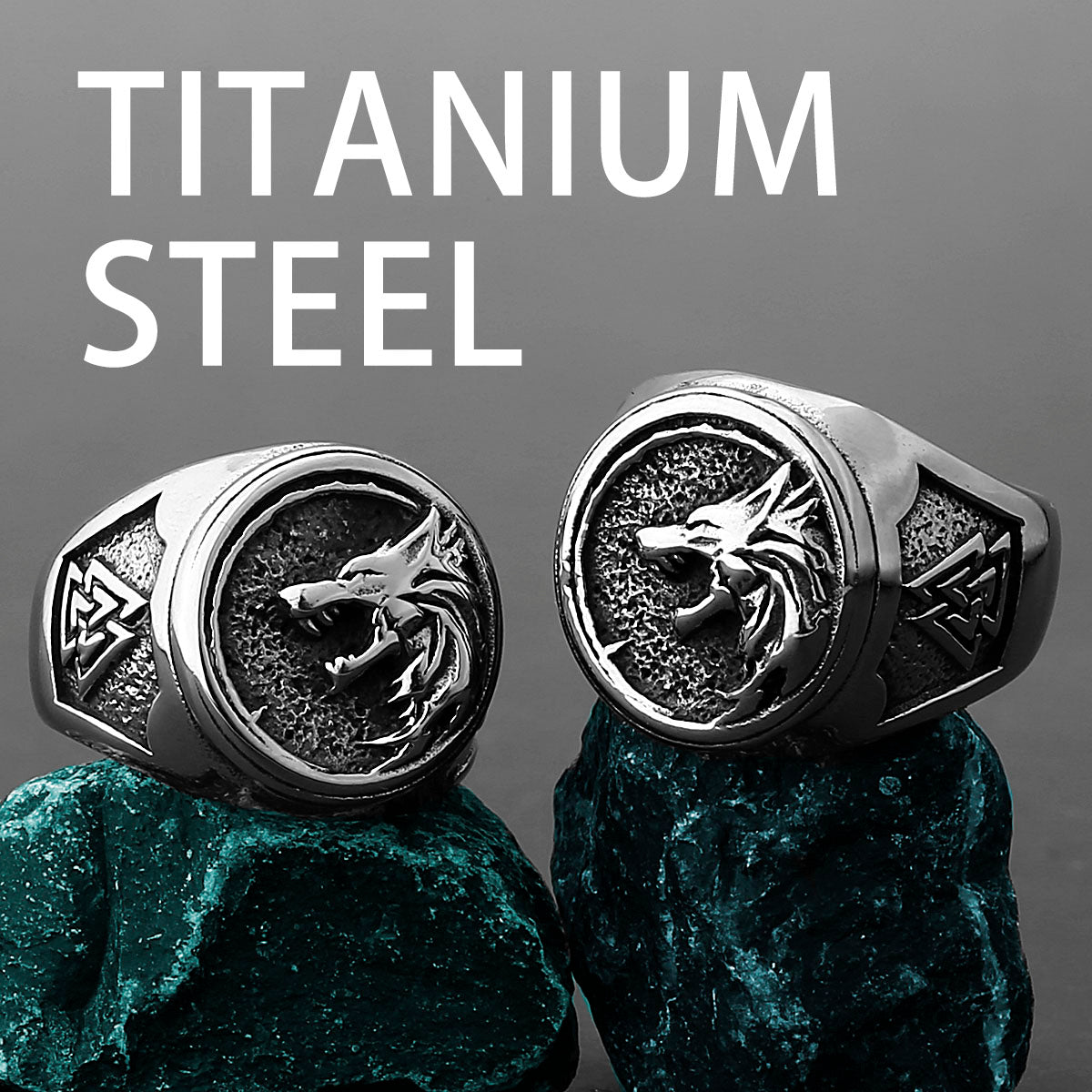 Viking Valknut Rune Wolf Geri and Freki Ring