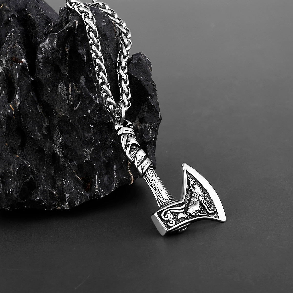Viking Wolf and Odin Crow Axe Necklace Pendant Jewelry
