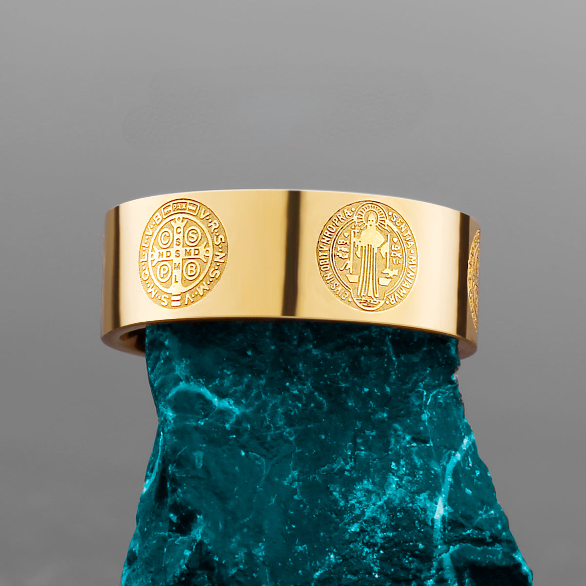 Saint Benedict Exorcism Cross Amulet Stainless Steel Mens Rings Simple Punk