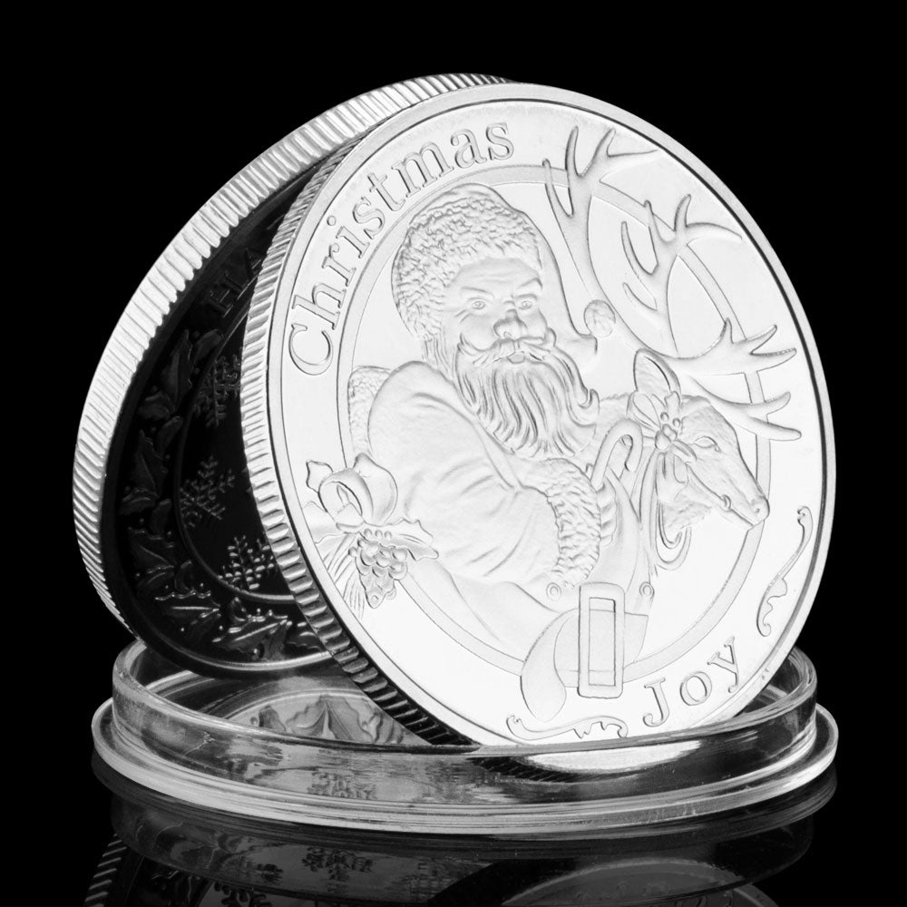 Merry Christmas and Happy New Year Santa Claus Commemorative Coins Silver Plated Christmas Souvenirs