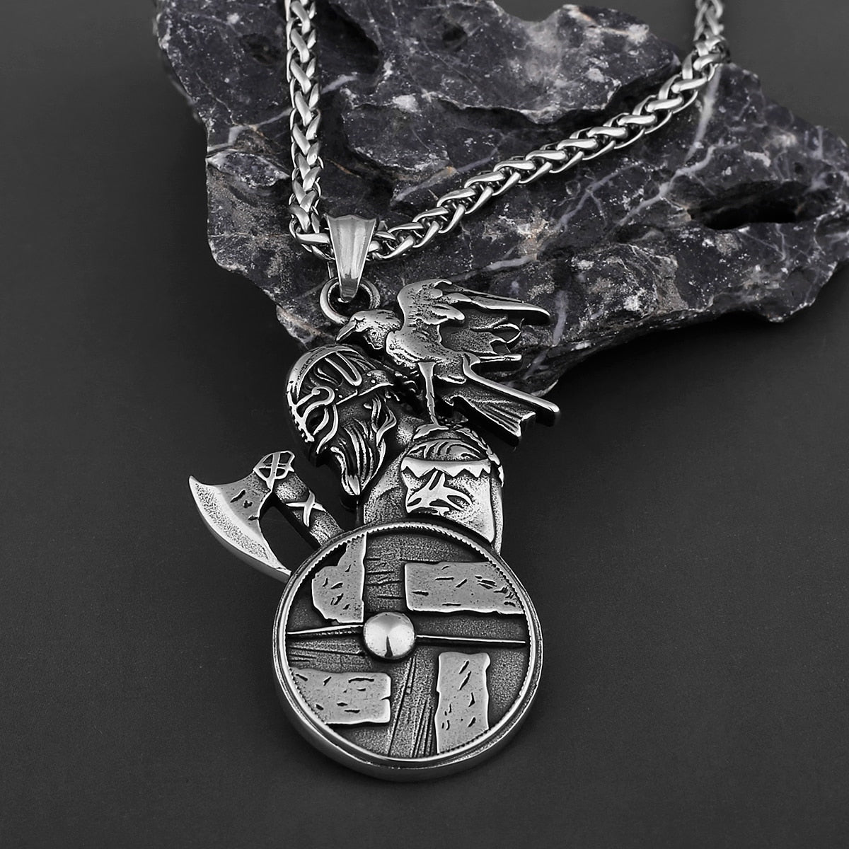 Viking Axe Crow Amulet Men's Pendant Necklace Viking Warriors