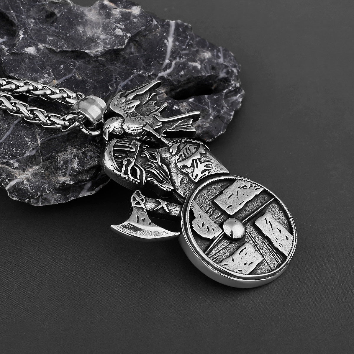 Viking Axe Crow Amulet Men's Pendant Necklace Viking Warriors