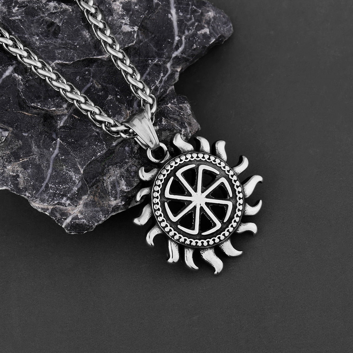 Sun Wheel Pendant Necklace Unique Amulet Jewelry