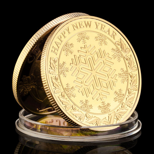 Merry Christmas and Happy New Year Santa Claus Commemorative Coins Gold Plated Christmas Souvenirs