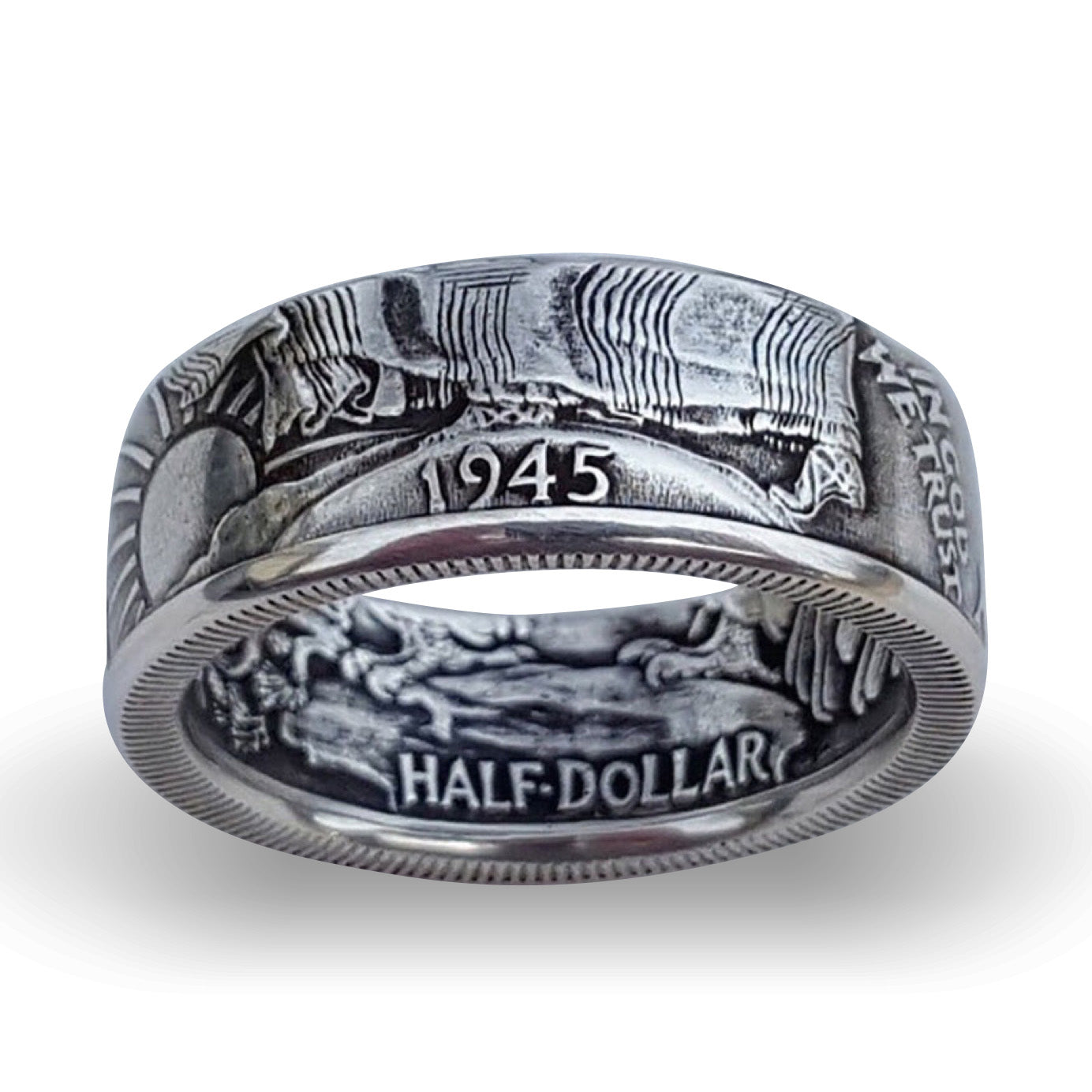 Handmade 1945 Walking Liberty Half Dollar Coin Ring