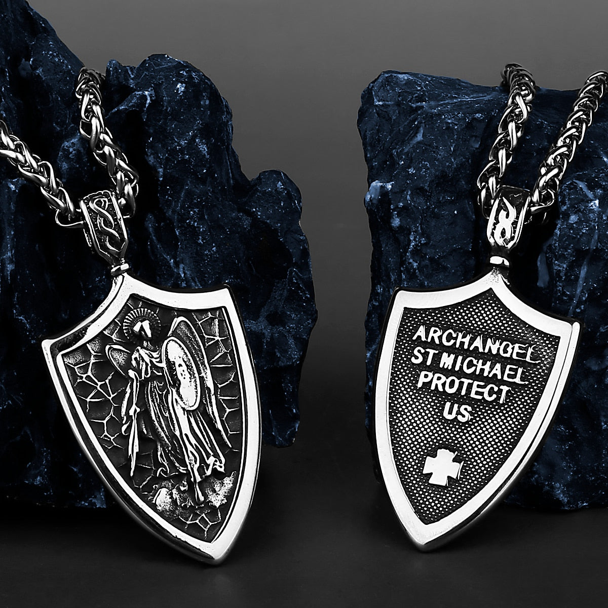 Angel Shield Archangel Michael Amulet Stainless Steel Pendant with Prayer