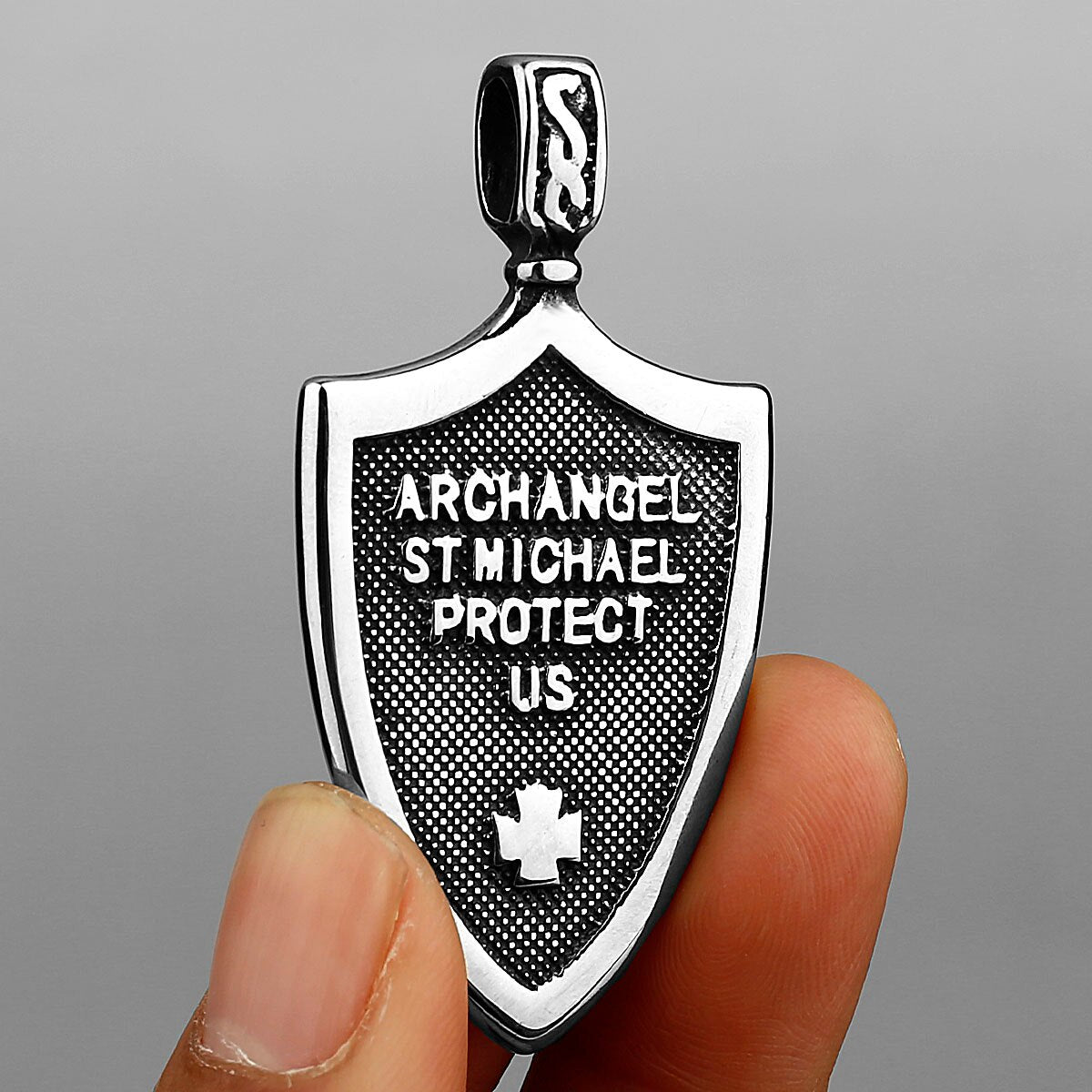 Angel Shield Archangel Michael Amulet Stainless Steel Pendant with Prayer