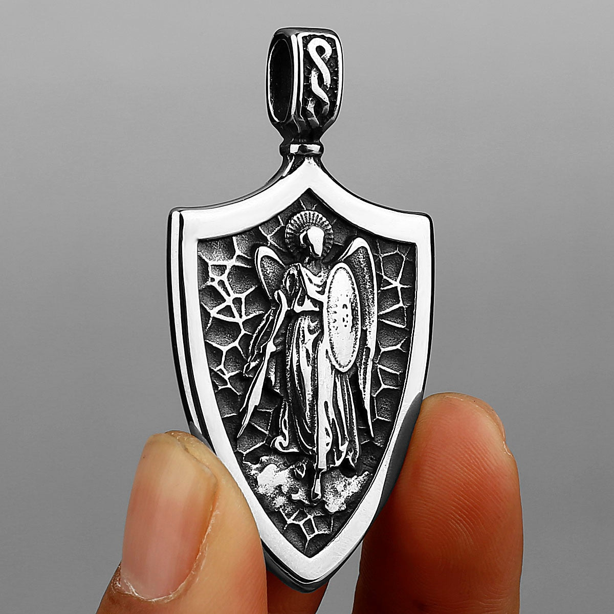 Angel Shield Archangel Michael Amulet Stainless Steel Pendant with Prayer