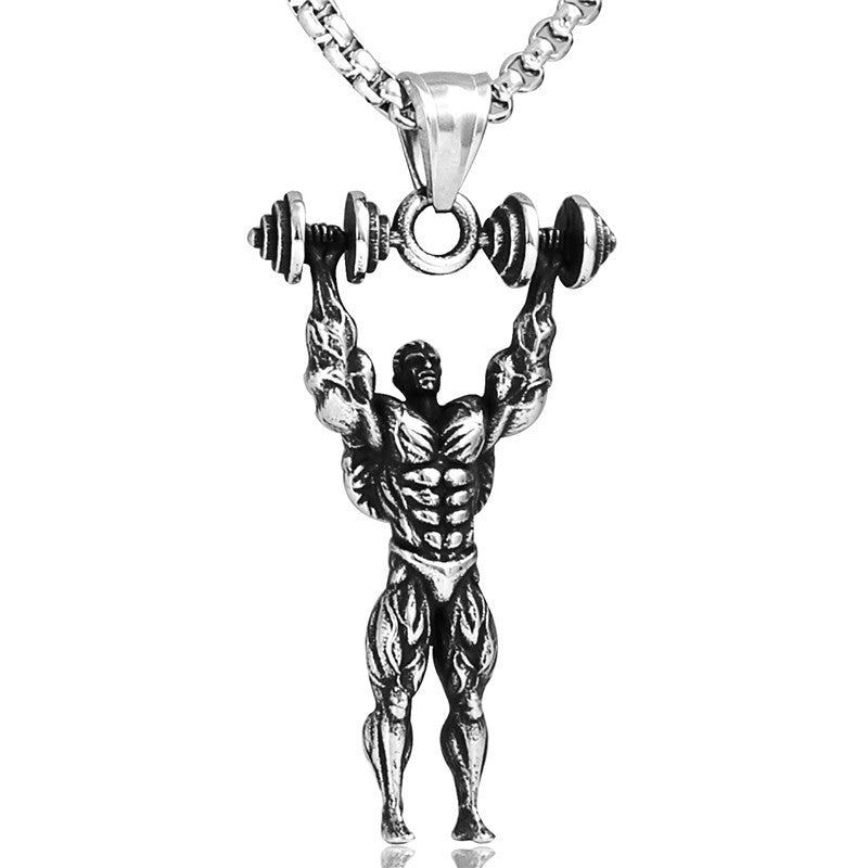 Hand-made Fitness Dumbbells Bodybuilder Pendant Jewelry Necklace