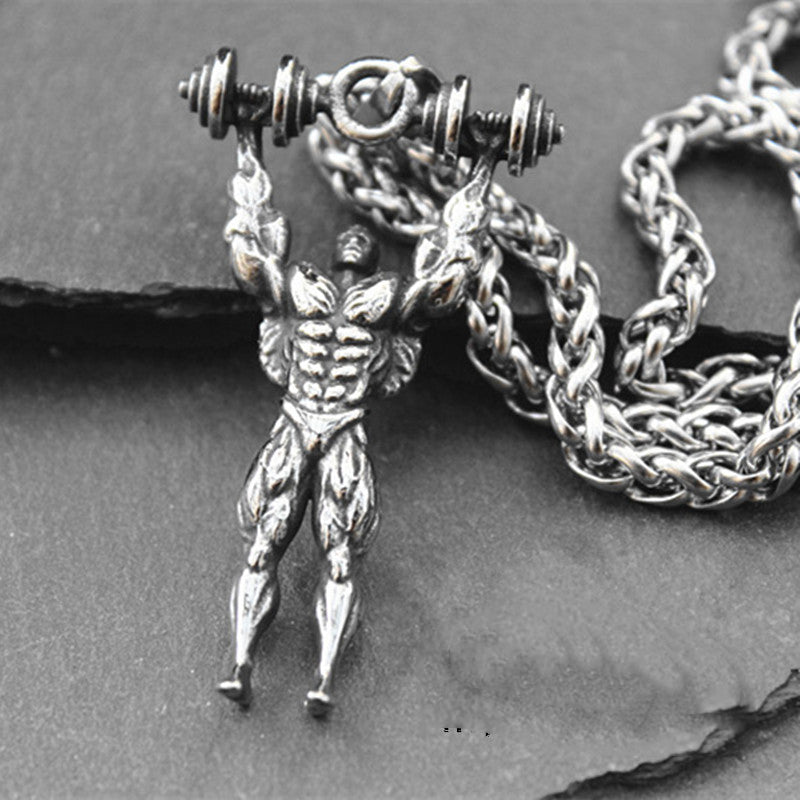 Hand-made Fitness Dumbbells Bodybuilder Pendant Jewelry Necklace