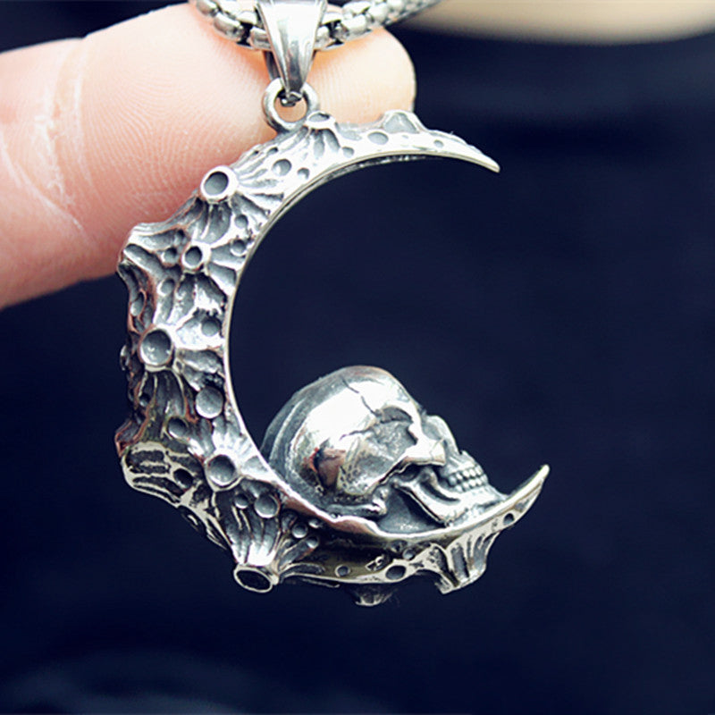 Big Moon Looking Up Skull Pendant Handmade Jewelry Necklace