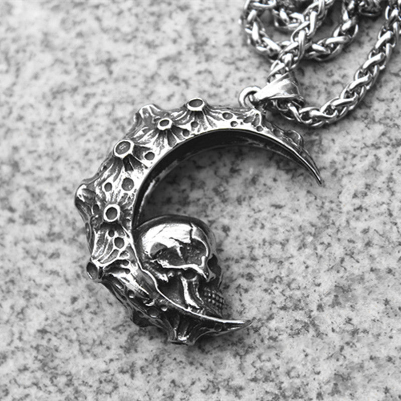 Big Moon Looking Up Skull Pendant Handmade Jewelry Necklace