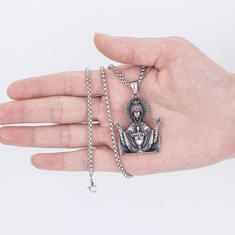 Santa Maria Prayer Necklace Pendant | Religious Fashion Pendant | Silver Santa Maria Pendant | Womens Mens Silver Chain