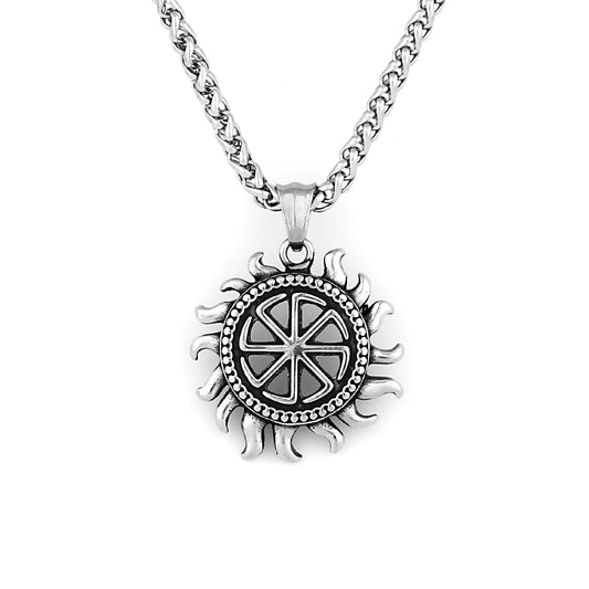 Sun Wheel Pendant Necklace Unique Amulet Jewelry