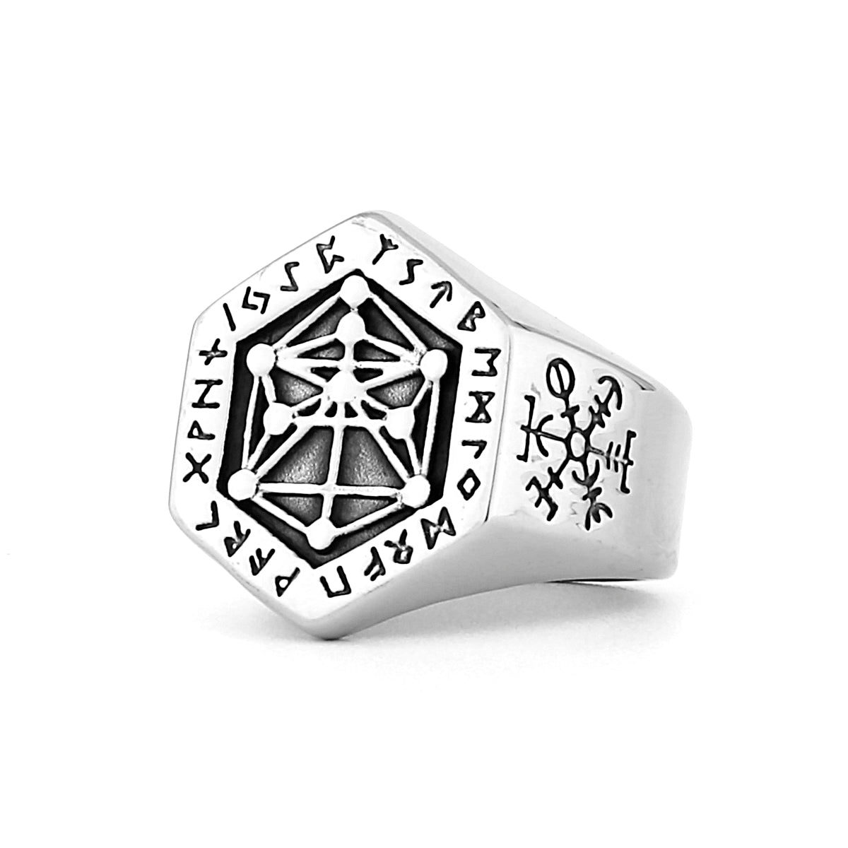 Nordic Mythology Viking Rune Steel Ring Yggdrasill