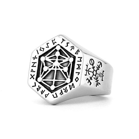 Nordic Mythology Viking Rune Steel Ring Yggdrasill