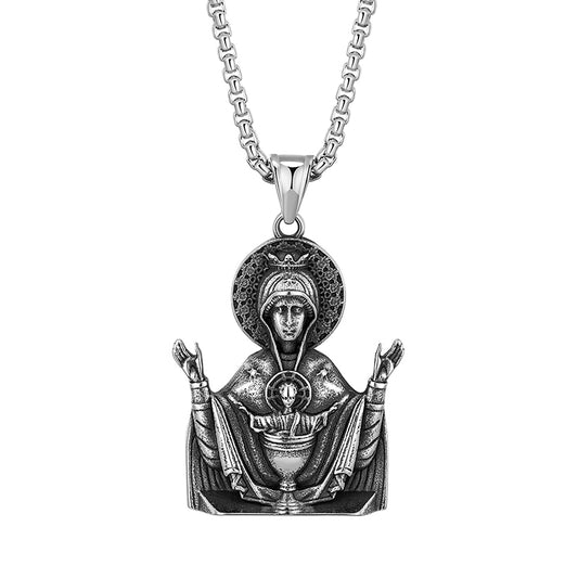 Santa Maria Prayer Necklace Pendant | Religious Fashion Pendant | Silver Santa Maria Pendant | Womens Mens Silver Chain