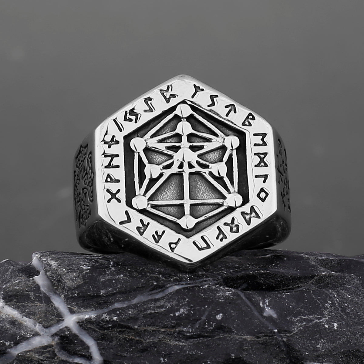 Nordic Mythology Viking Rune Steel Ring Yggdrasill