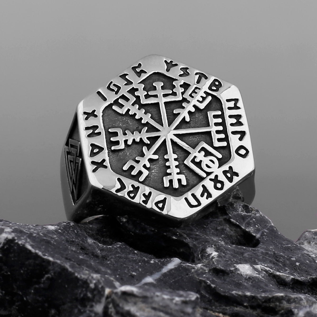 Viking Compass Runic Rings Nordic Viking Totem Odin Rings Jewelry