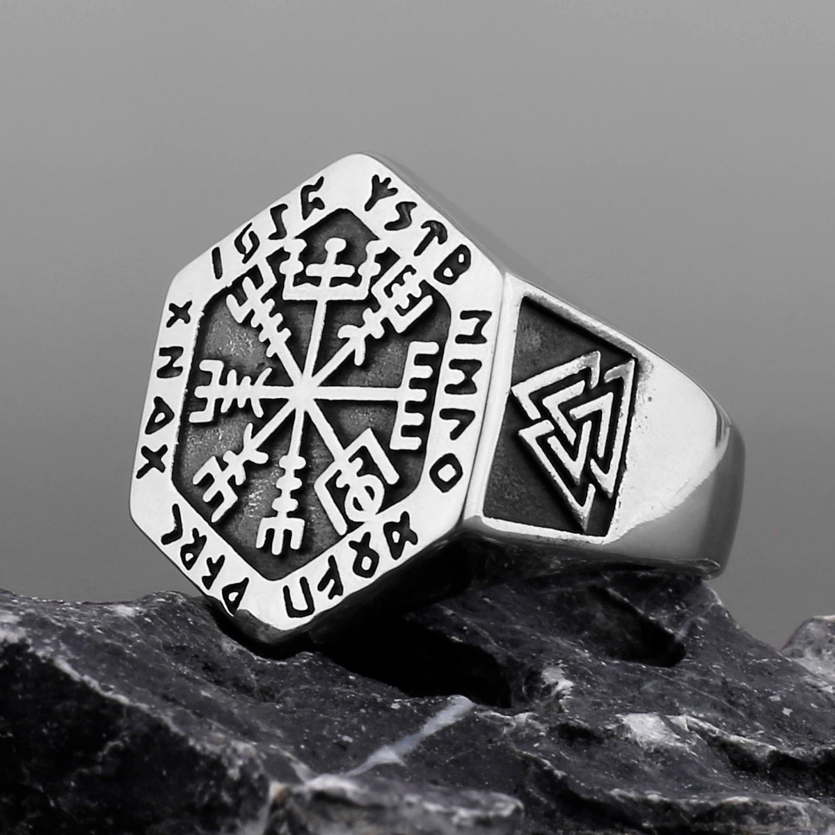 Viking Compass Runic Rings Nordic Viking Totem Odin Rings Jewelry