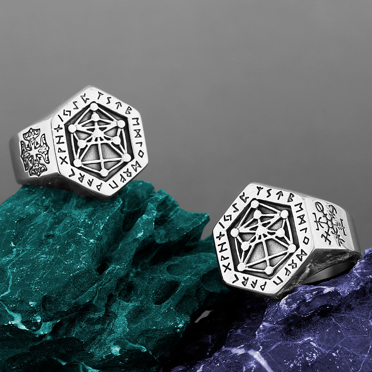 Nordic Mythology Viking Rune Steel Ring Yggdrasill