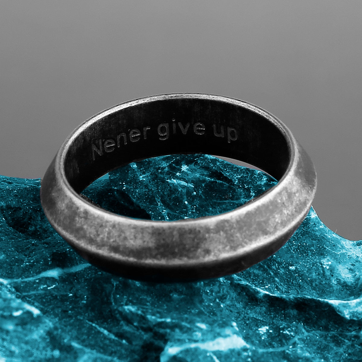 Retro Simple Ring Inscribed Inside with The Inscription Never Give Up