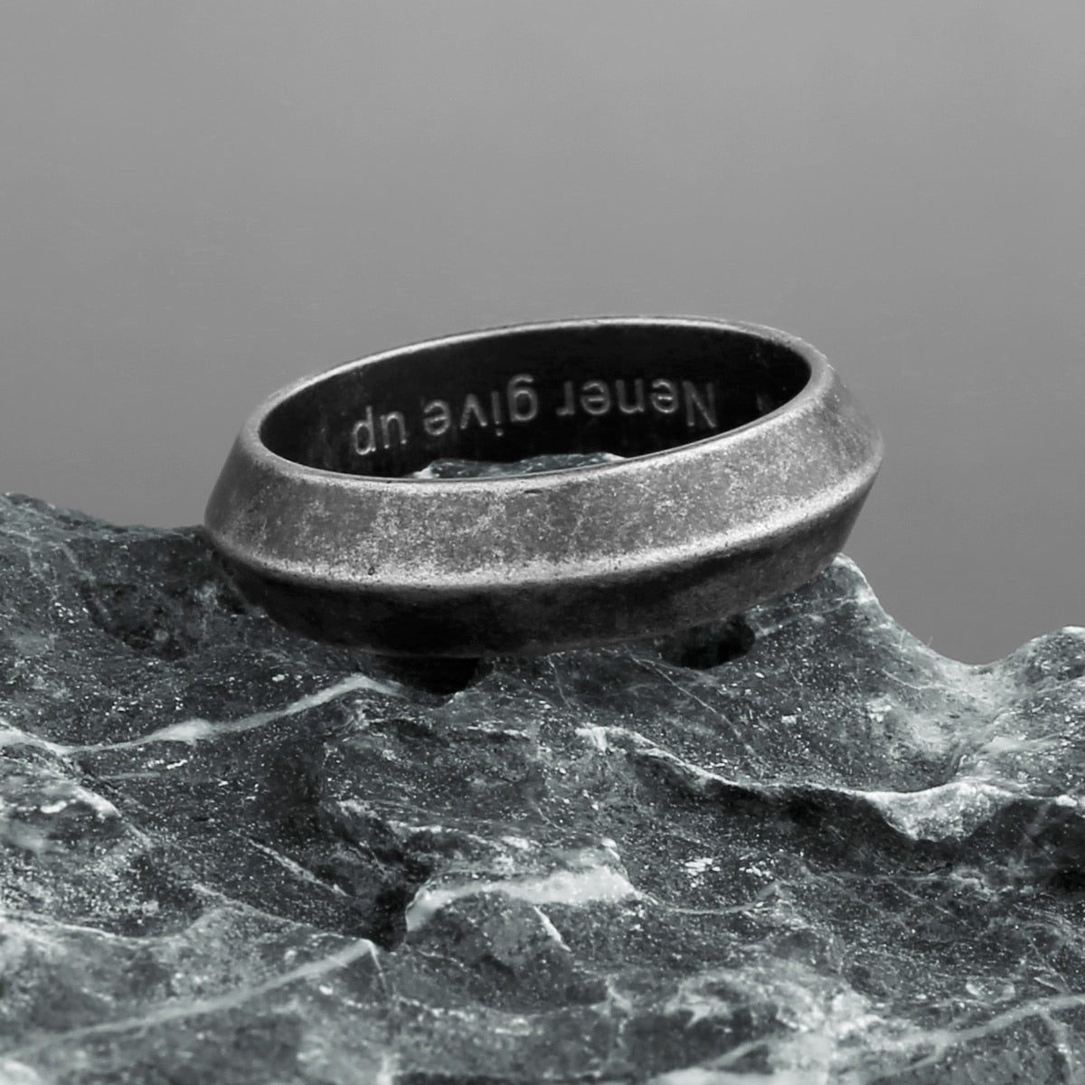 Retro Simple Ring Inscribed Inside with The Inscription Never Give Up