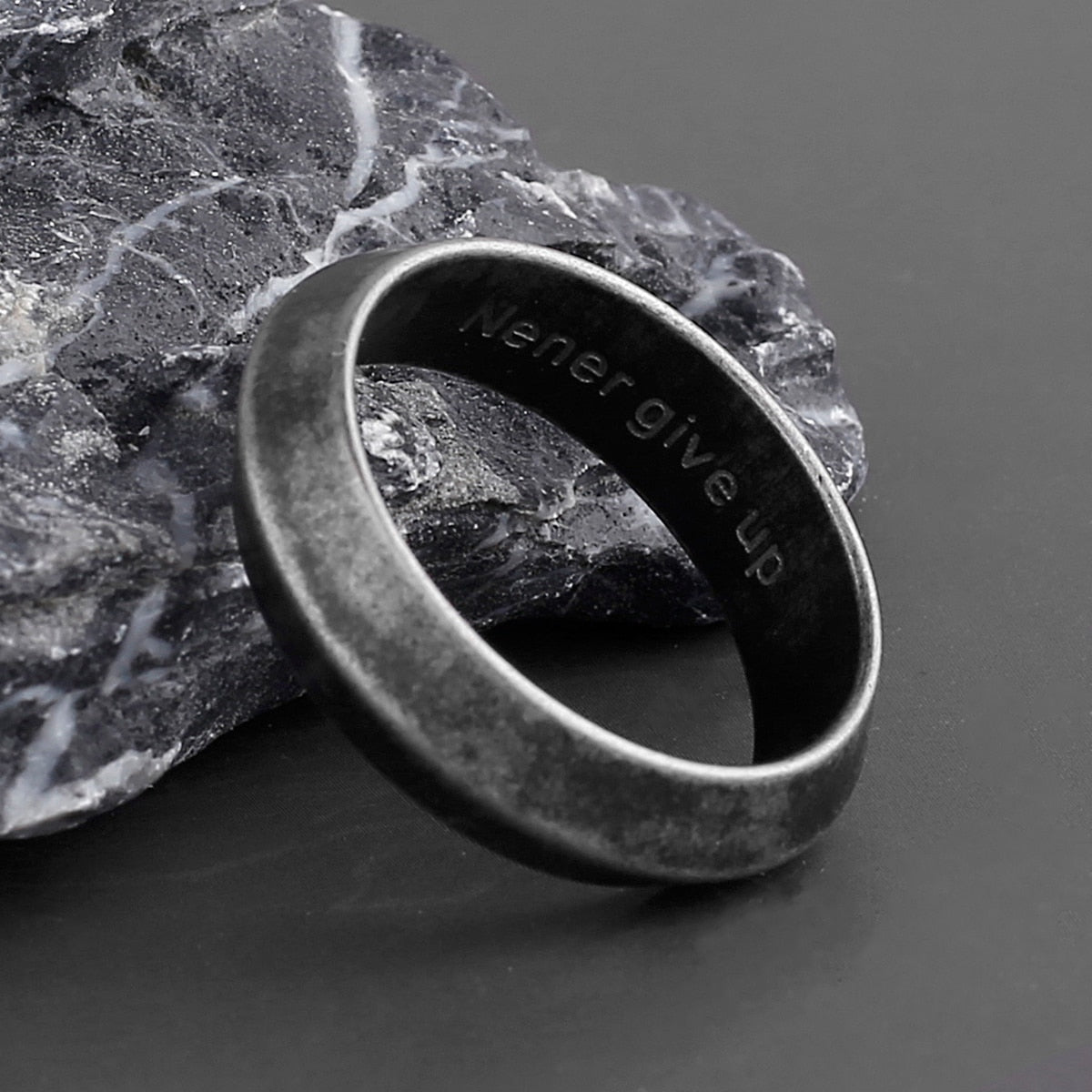 Retro Simple Ring Inscribed Inside with The Inscription Never Give Up