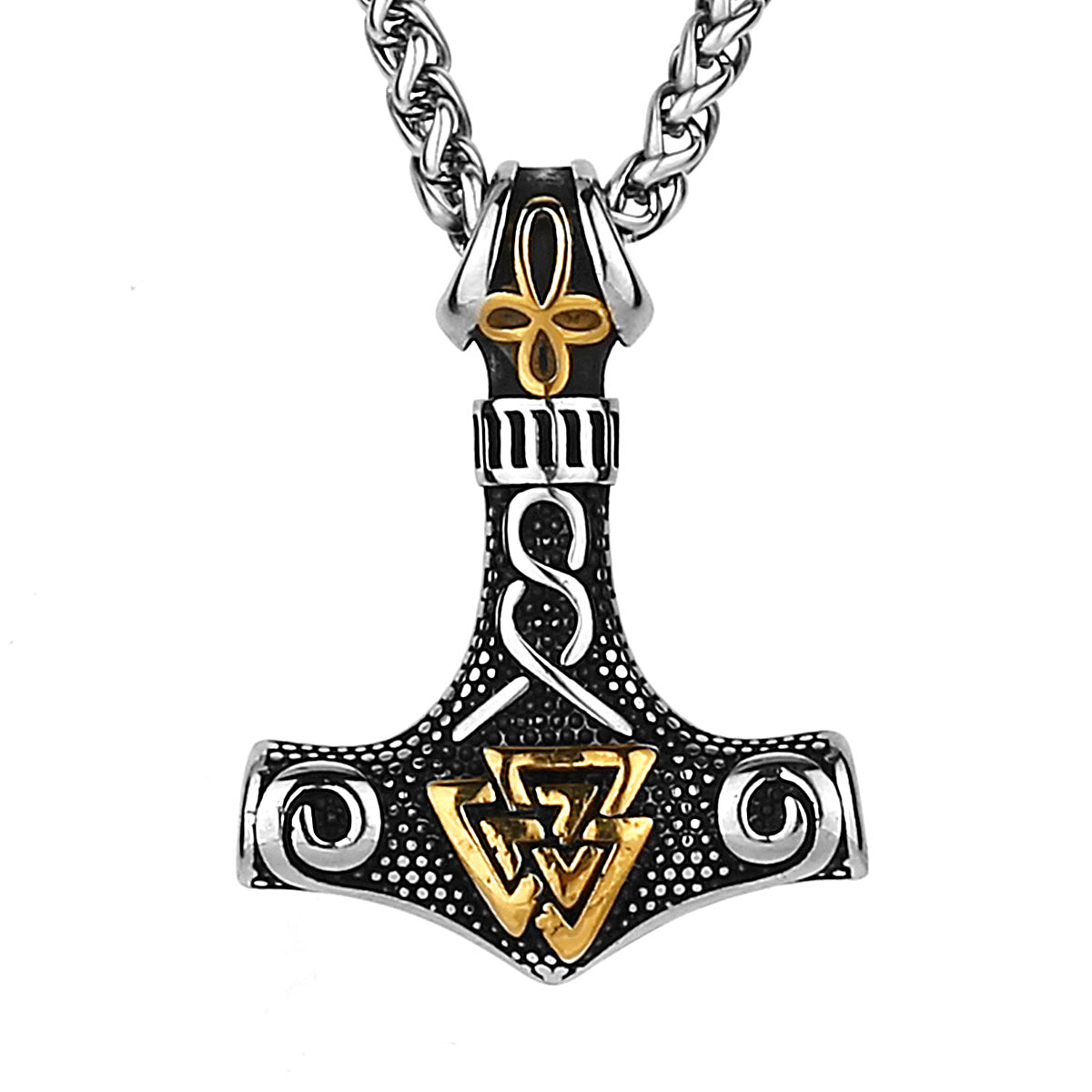 Mjolnir with Valknut Runes Pendant Necklace