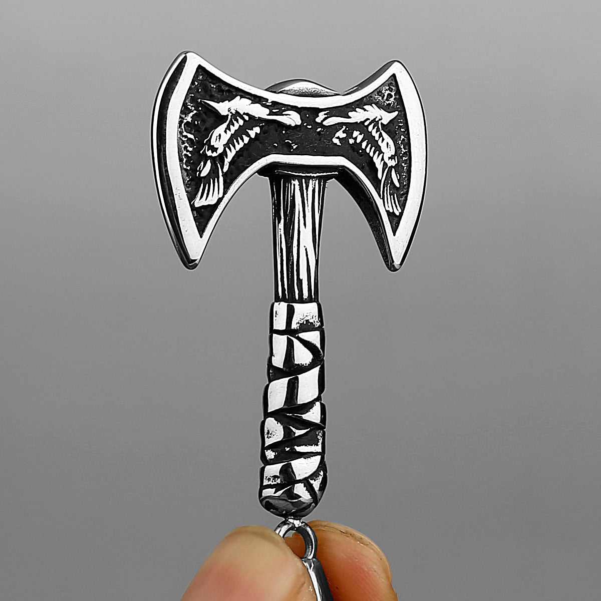 Viking Odin Raven Huginn and Muninn Double Axe Pendant