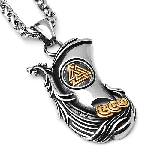 Odin Raven Huginn and Muninn Pendant with Valknut