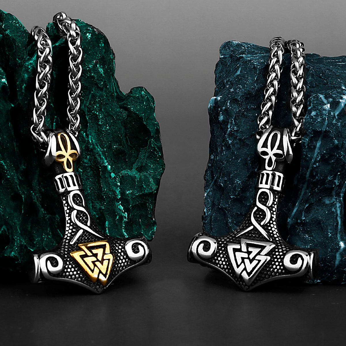 Mjolnir with Valknut Runes Pendant Necklace
