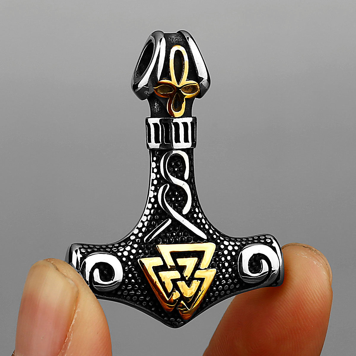 Mjolnir with Valknut Runes Pendant Necklace