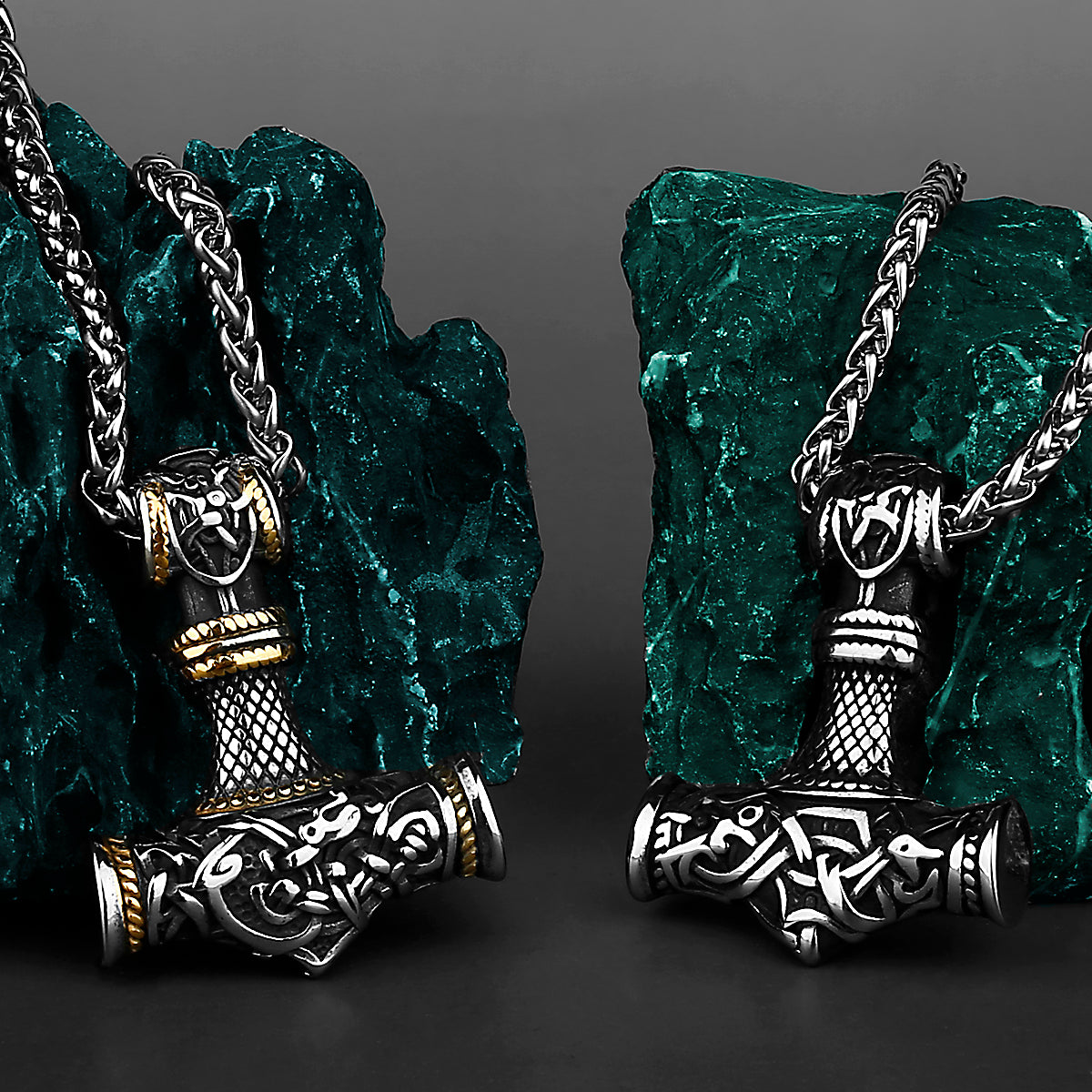 Thor's Hammer Vegvisir Anchor Pendant Necklace