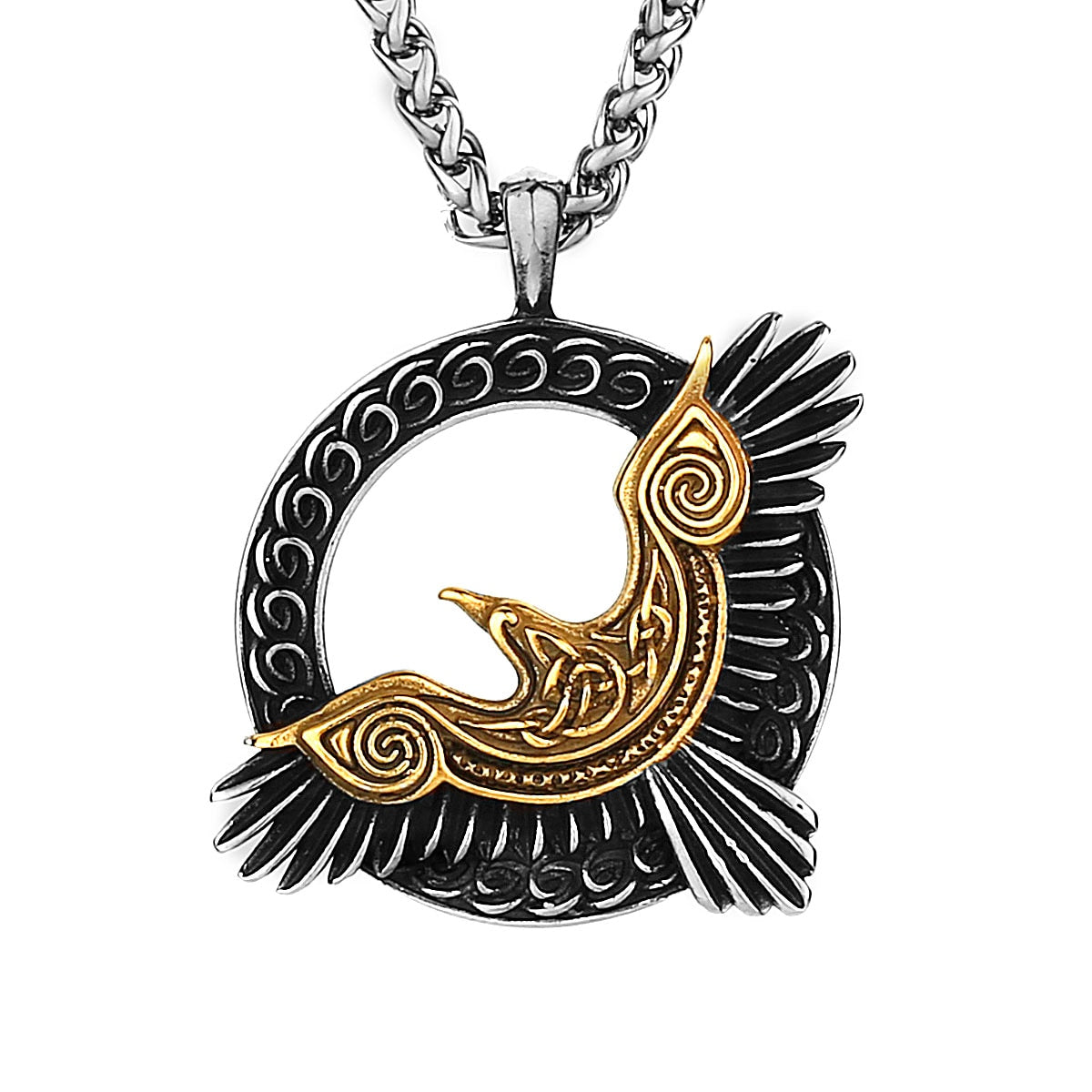 Viking Triangle Gold Odin's Raven Huginn and Muninn Pendant Amulet