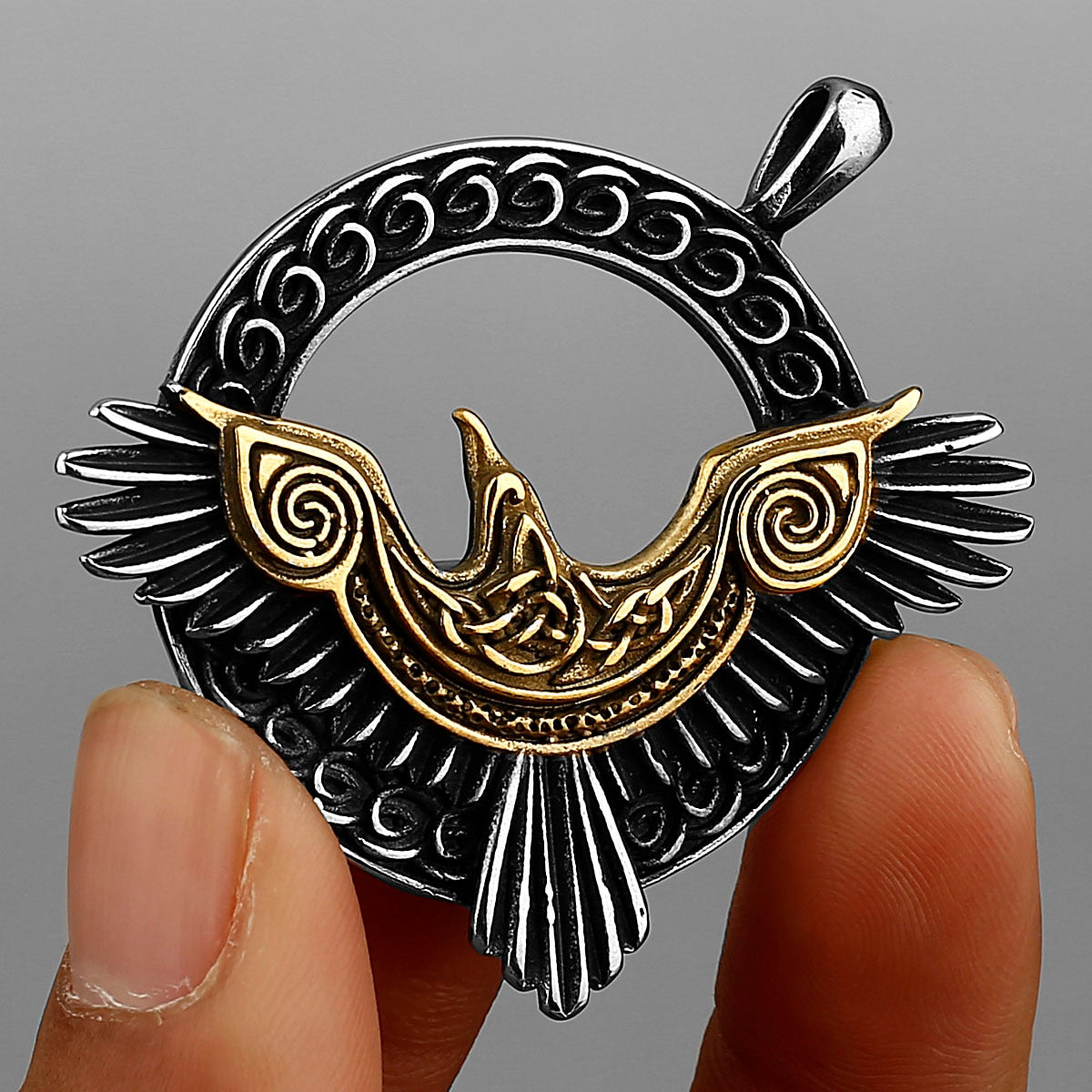 Viking Triangle Gold Odin's Raven Huginn and Muninn Pendant Amulet