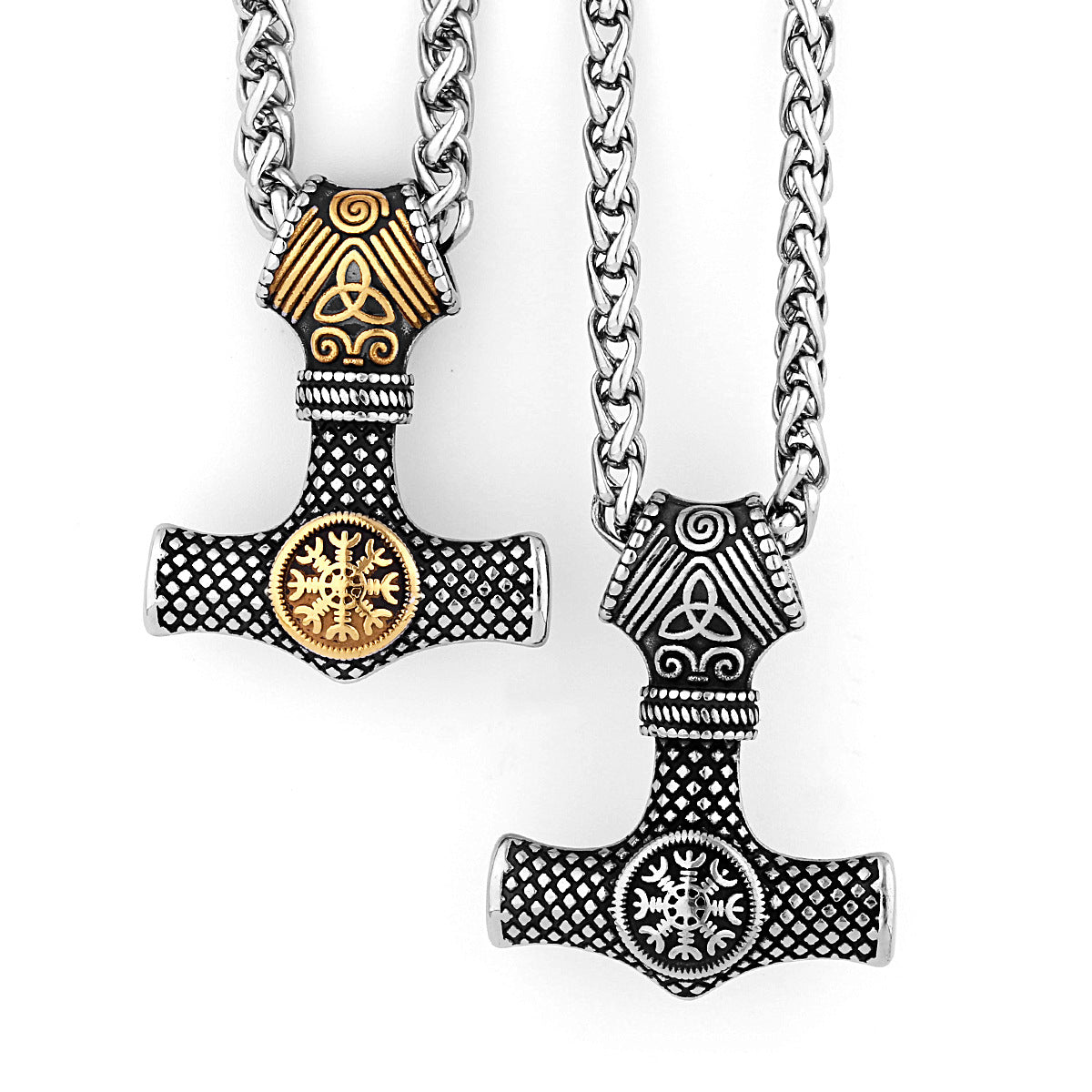 Nordic Viking Mjolnir Thor Hammer Vegvisir Compass Necklace Nordic Jewelry Pendant