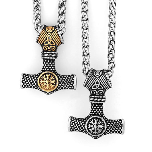 Nordic Viking Mjolnir Thor Hammer Vegvisir Compass Necklace Nordic Jewelry Pendant