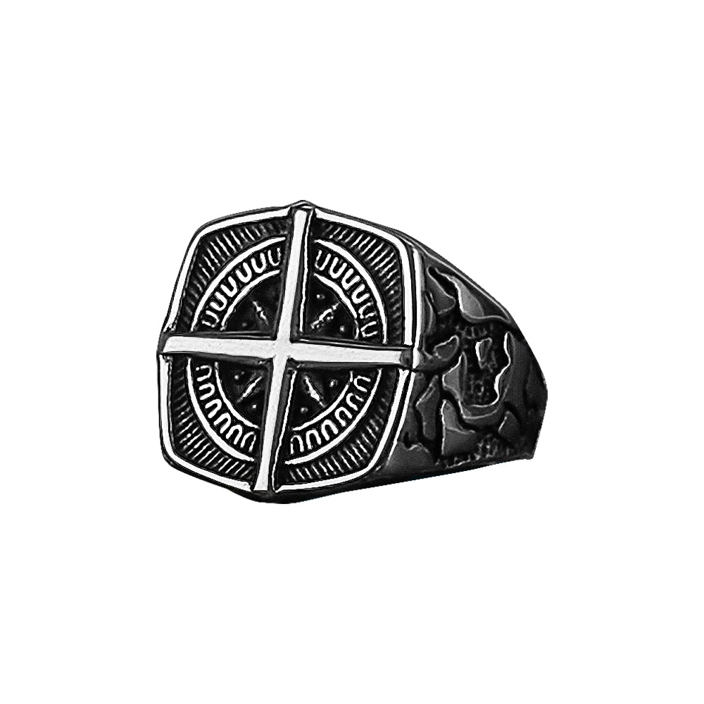 Cross Nautical Chart Amulet Stainless Steel Ring Jewelry