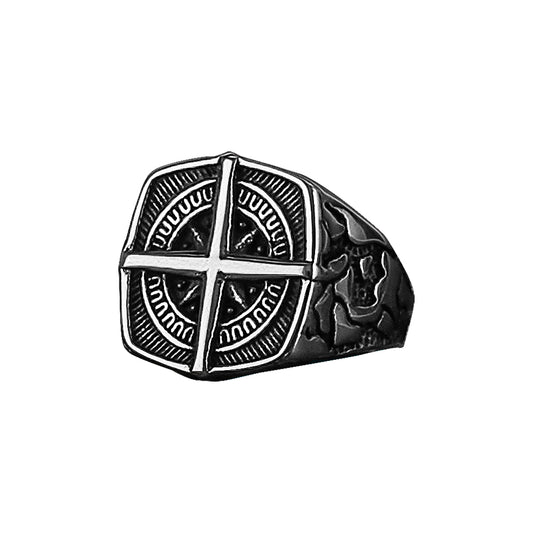 Cross Nautical Chart Amulet Stainless Steel Ring Jewelry