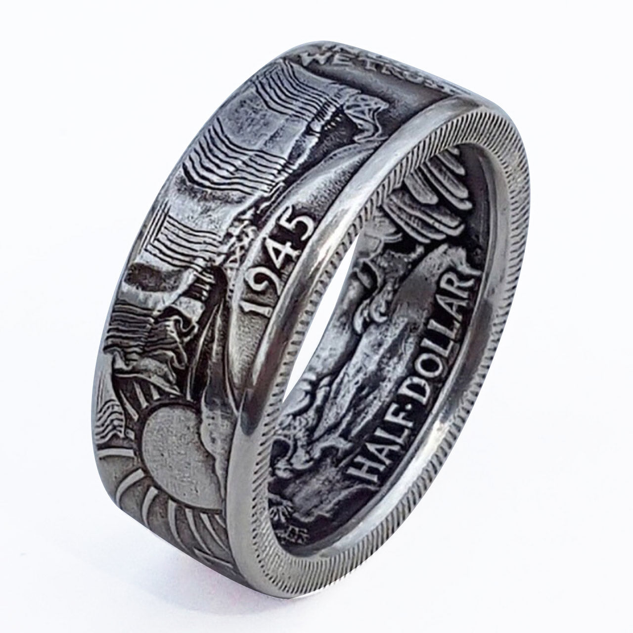 Handmade 1945 Walking Liberty Half Dollar Coin Ring