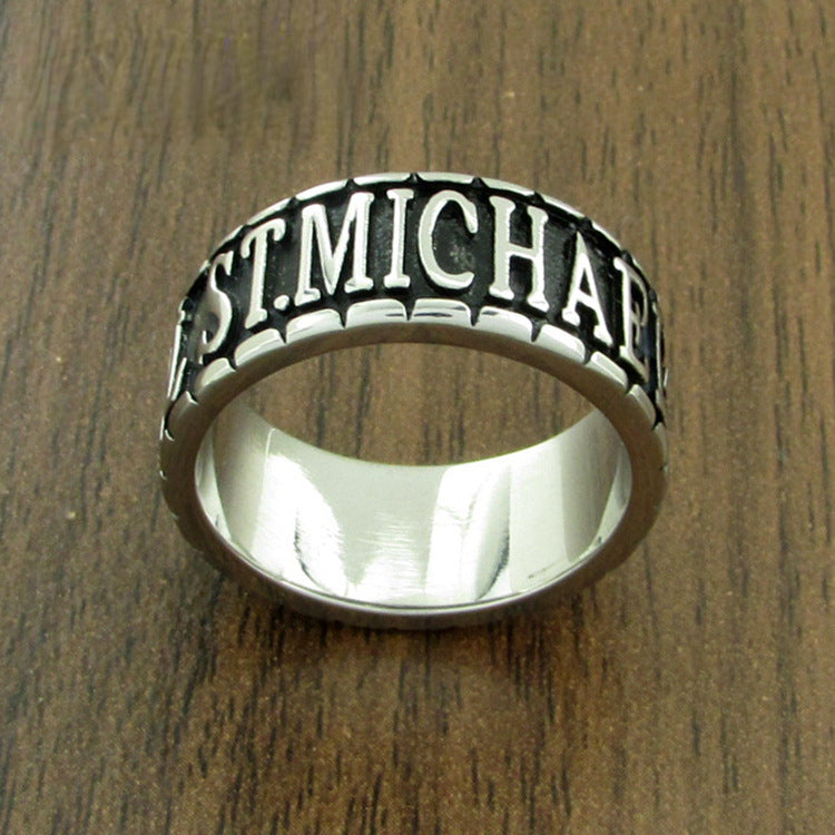 ARCHANGEL ST. MICHAEL Steel Ring for Men Christian Amulet