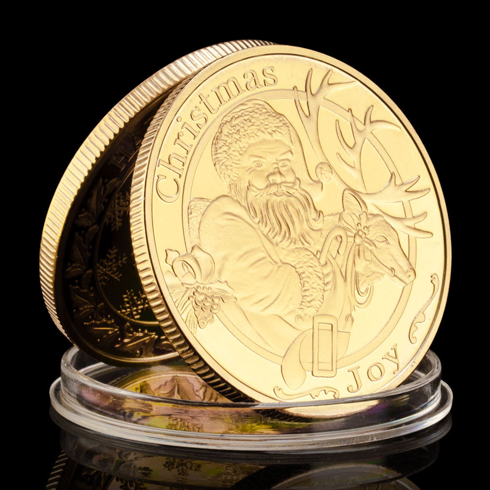 Merry Christmas and Happy New Year Santa Claus Commemorative Coins Gold Plated Christmas Souvenirs