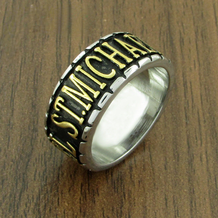 ARCHANGEL ST. MICHAEL Steel Ring for Men Christian Amulet