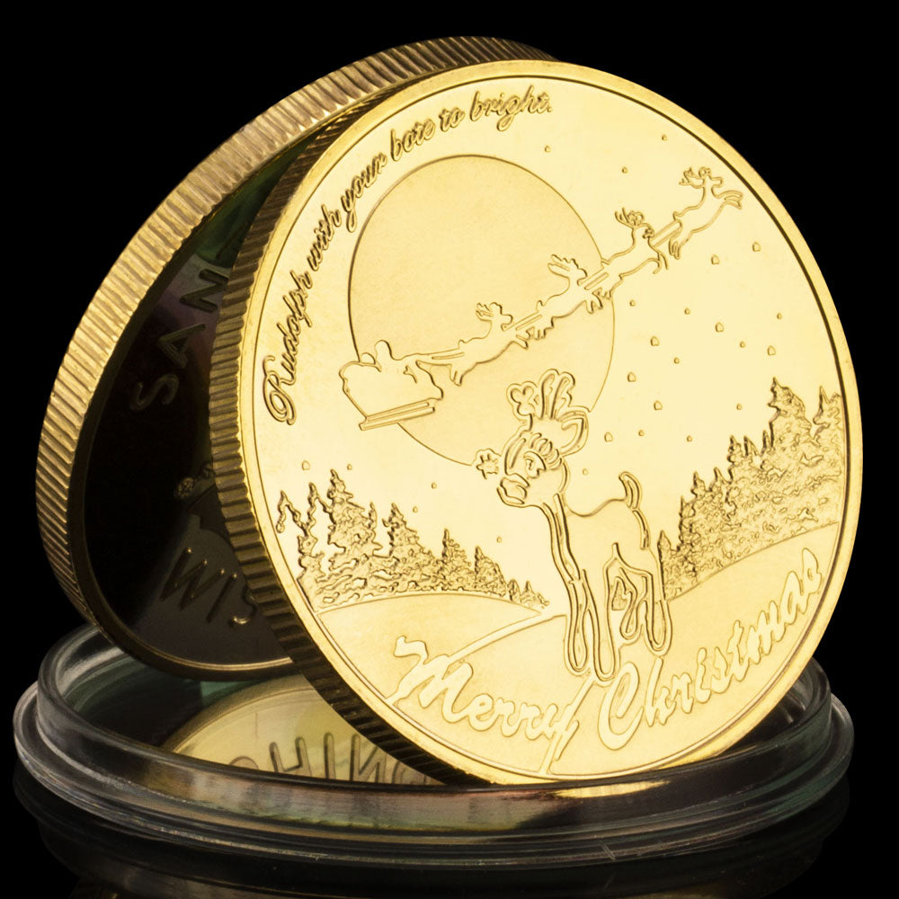 Merry Christmas Standa Claus Commemorative Coins Gold Plated Wishing Coin Christmas Souvenirs