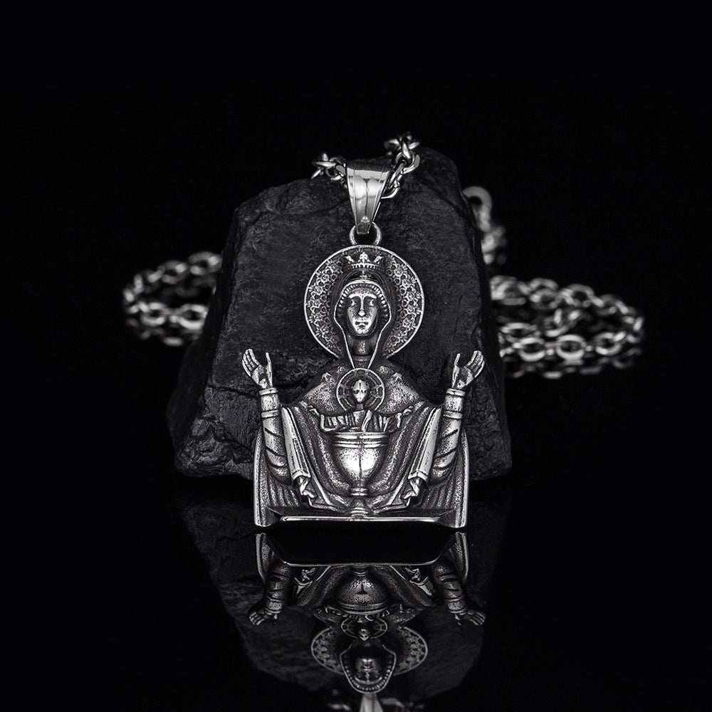 Santa Maria Prayer Necklace Pendant | Religious Fashion Pendant | Silver Santa Maria Pendant | Womens Mens Silver Chain