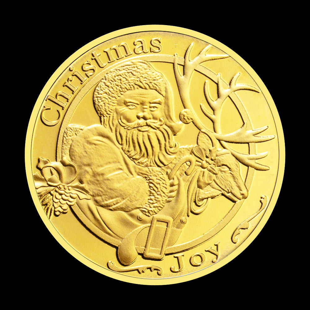 Merry Christmas and Happy New Year Santa Claus Commemorative Coins Gold Plated Christmas Souvenirs